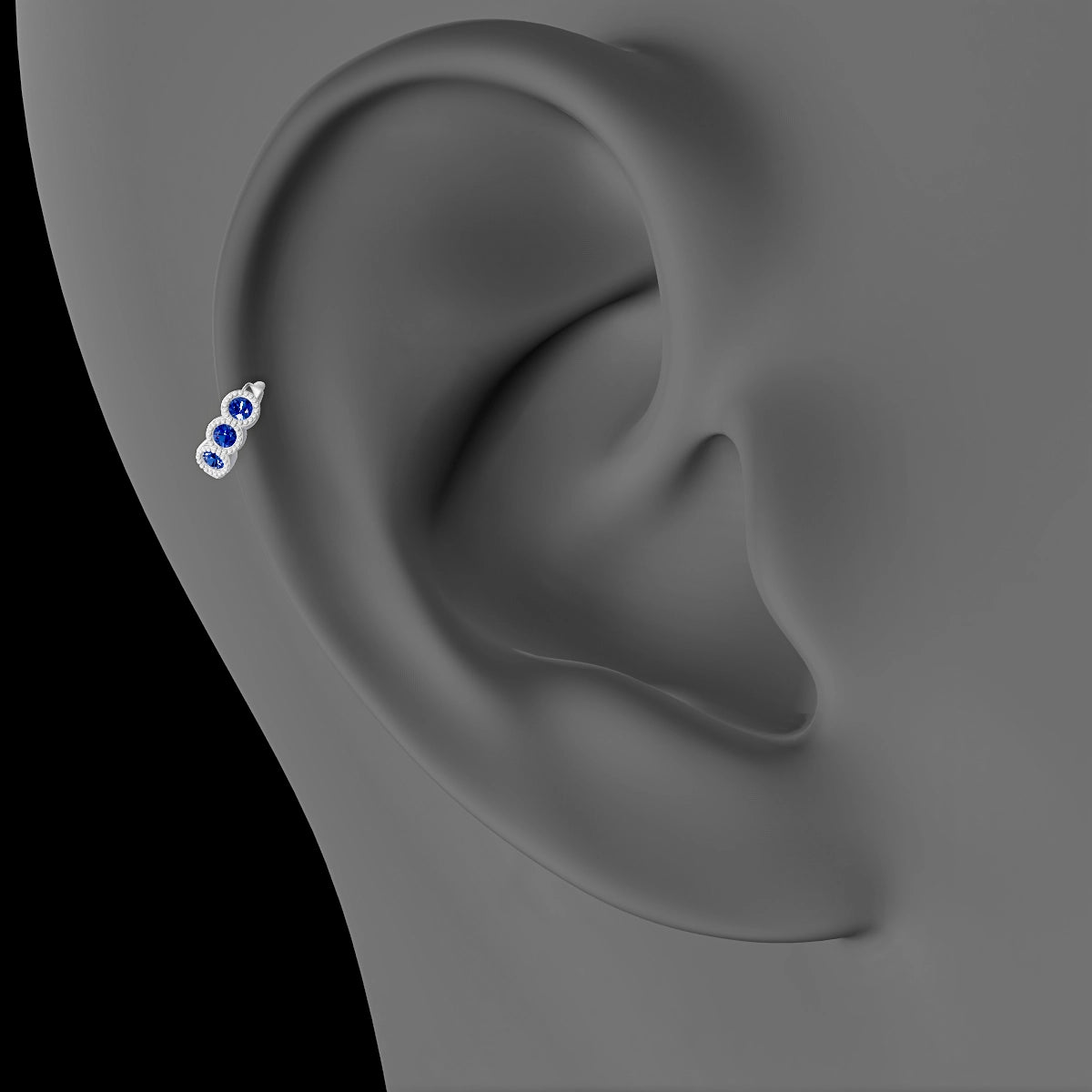 Irene | 18k White Gold 5 mm Trilogy Sapphire Hoop Piercing
