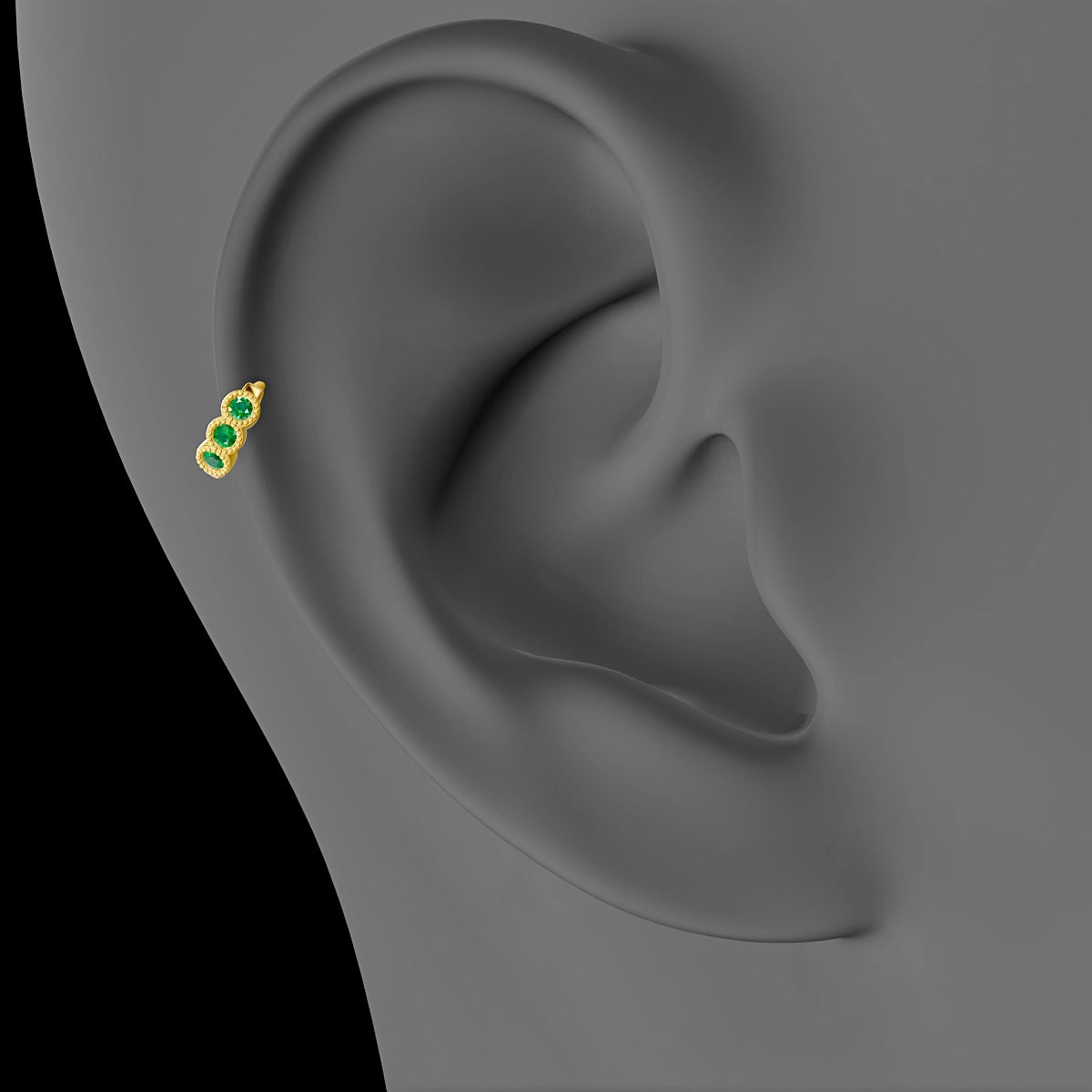 Irene | 18k Yellow Gold 5 mm Trilogy Emerald Hoop Piercing