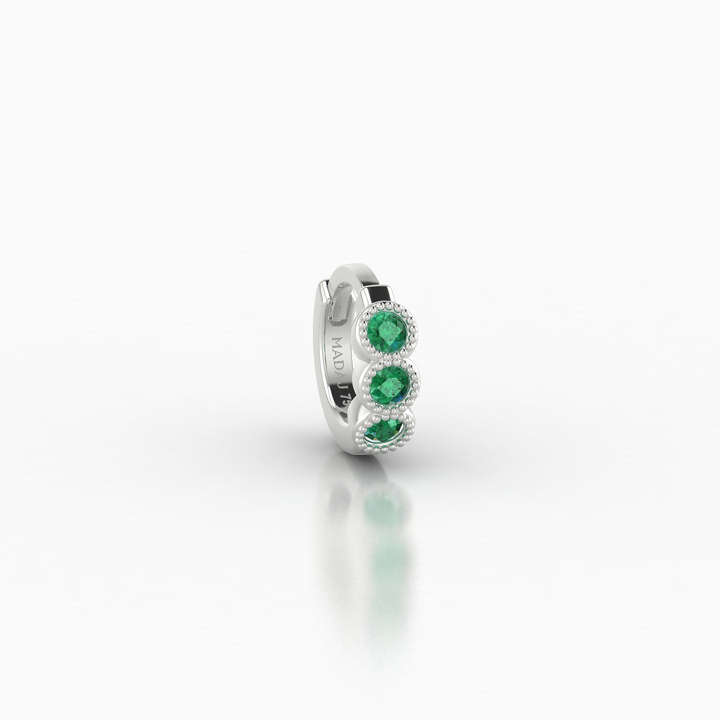 Irene | 18k White Gold 5 mm Trilogy Emerald Hoop Piercing