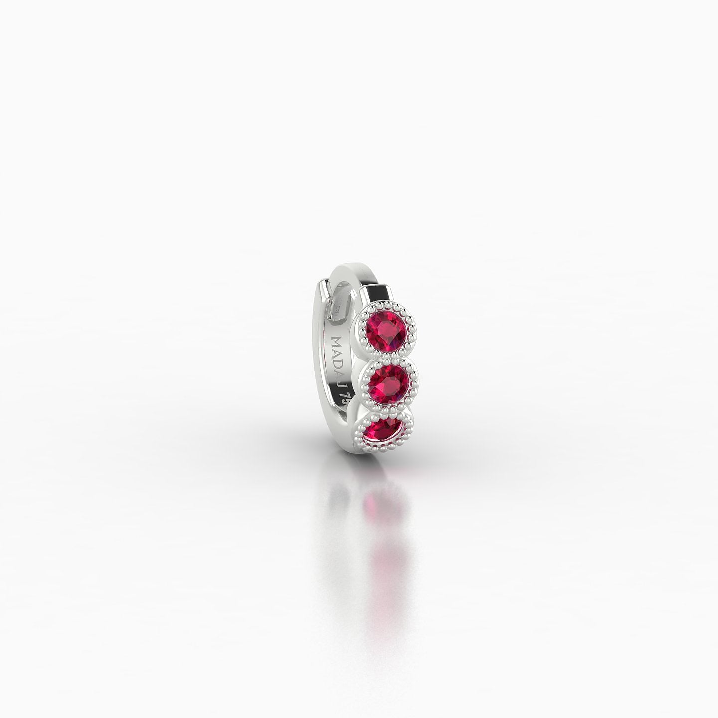 Irene | 18k White Gold 5 mm Trilogy Ruby Hoop Piercing