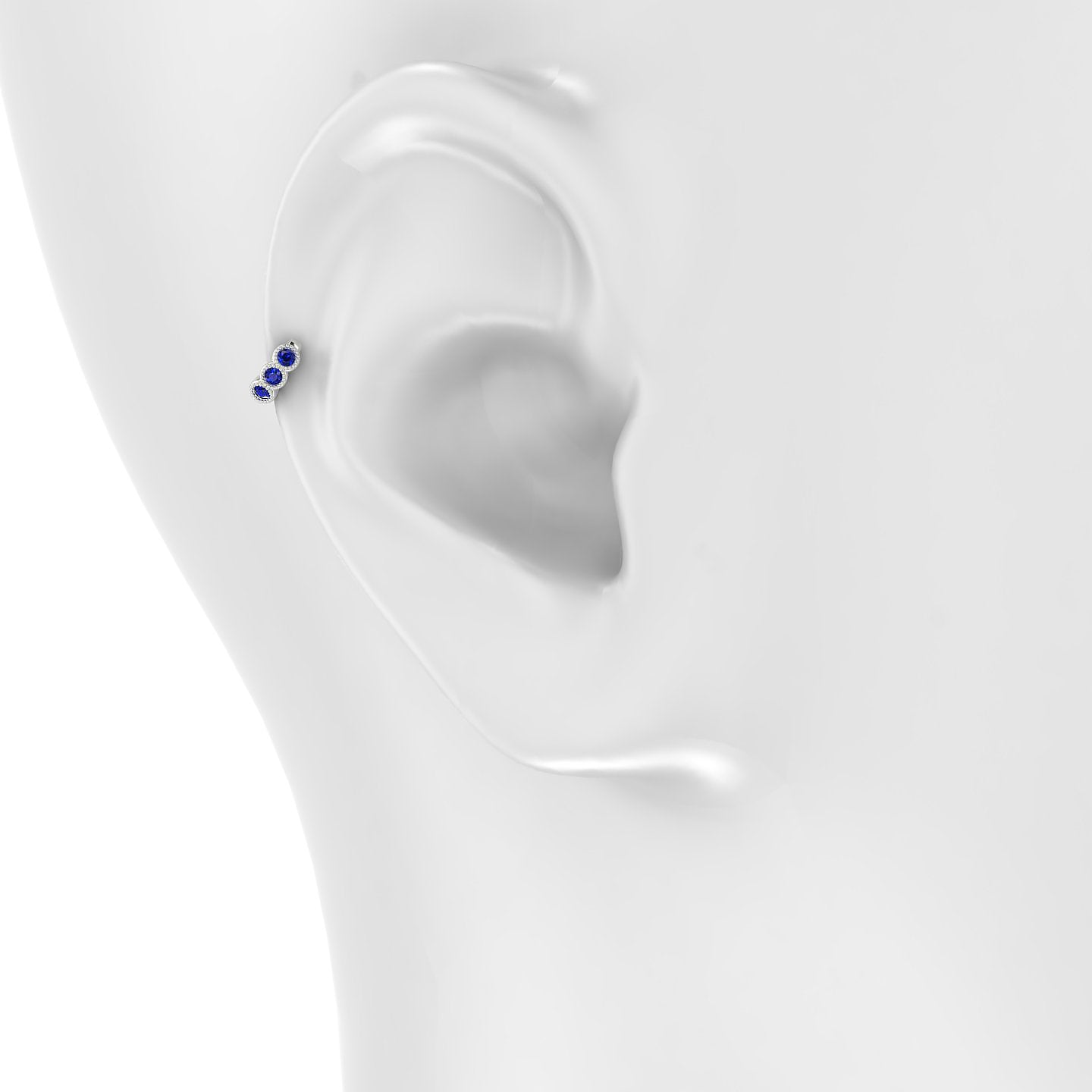 Irene | 18k White Gold 5 mm Trilogy Sapphire Hoop Piercing