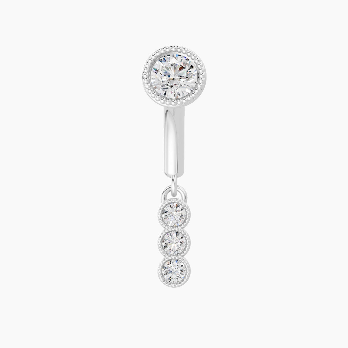 Irene | Piercing Rook Trilogie Diamant Or Blanc 18k Hypoallergénique 6 mm