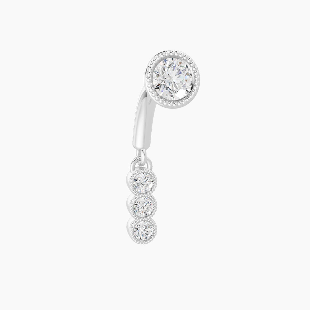 Irene | Piercing Rook Trilogie Diamant Or Blanc 18k Hypoallergénique 6 mm