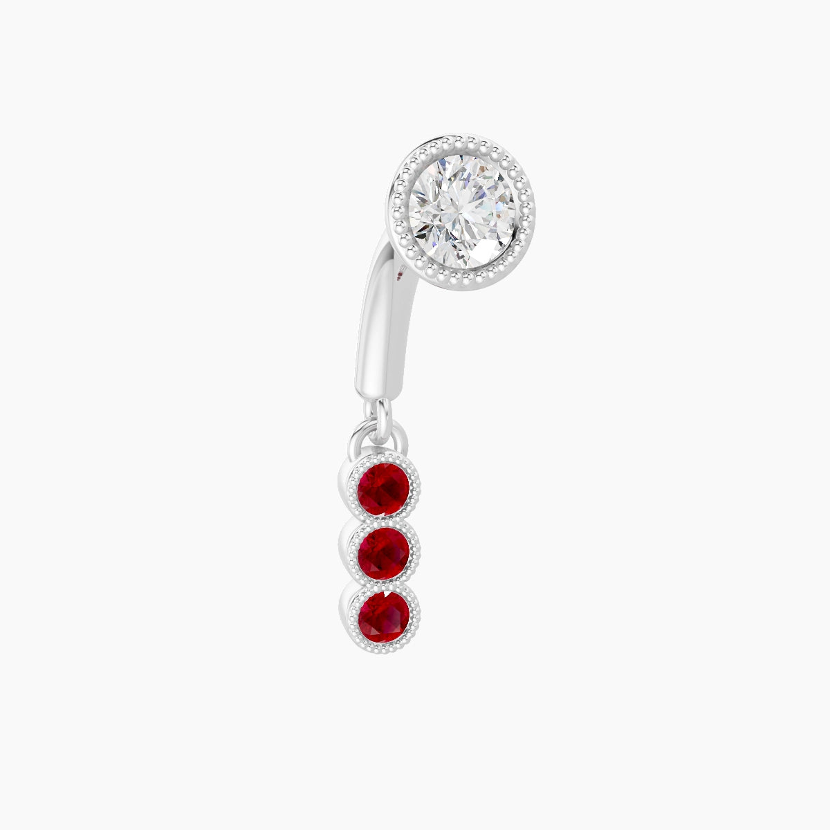 Irene | 18k White Gold 6 mm Trilogy Ruby & Diamond Rook Piercing