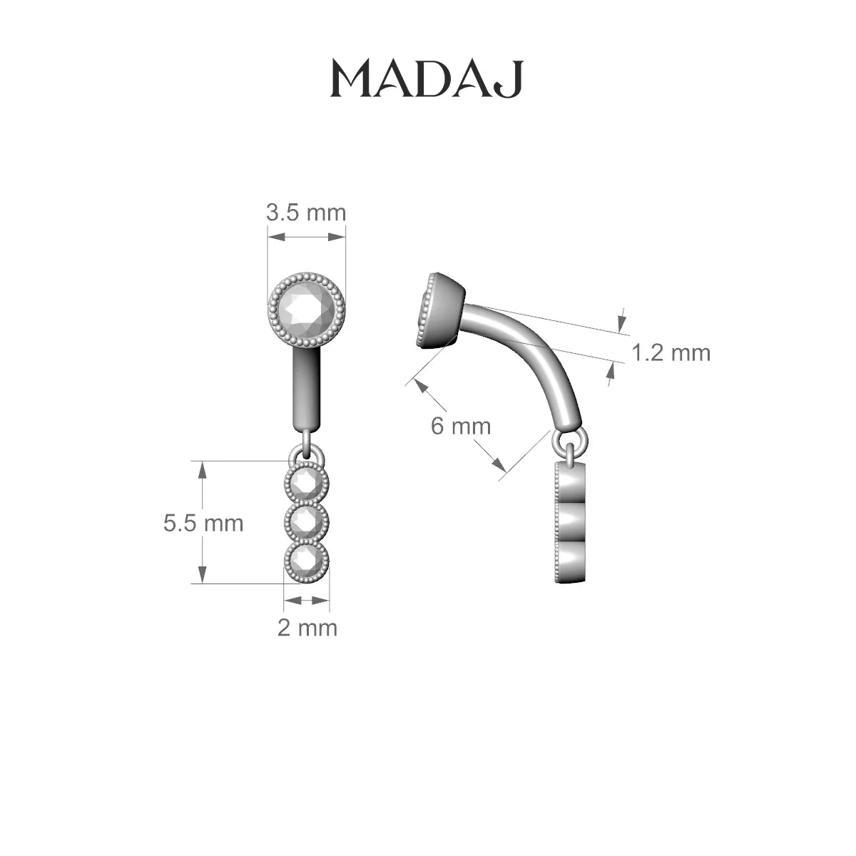 Irene | Piercing Rook Trilogie Diamant Or Jaune 18k Hypoallergénique 6 mm