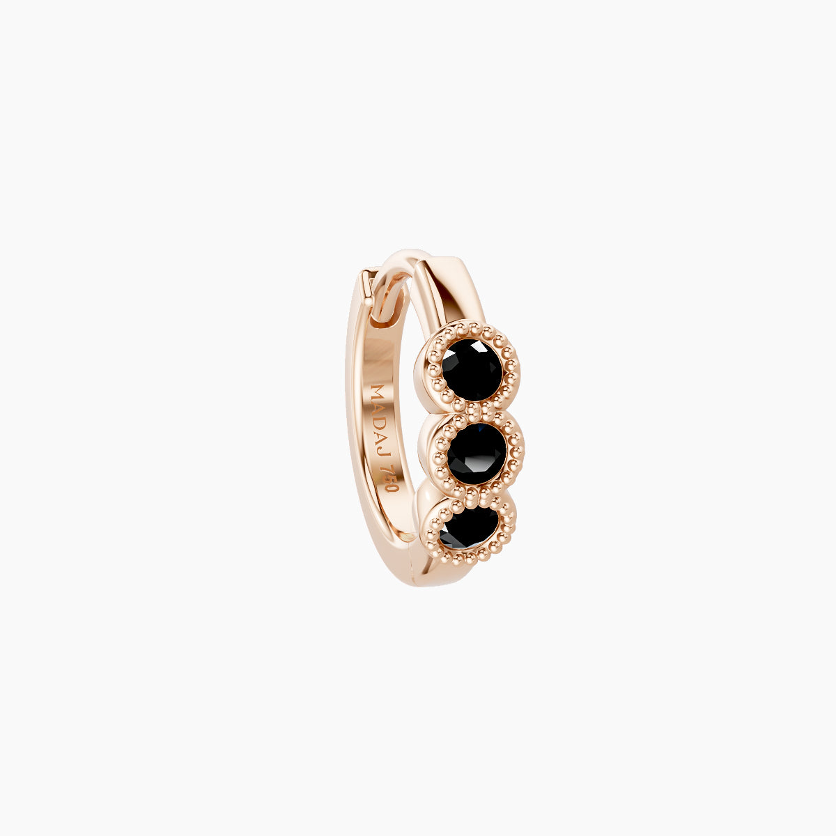 Irene | 18k Rose Gold 6.5 mm Trilogy Black Diamond Hoop Piercing