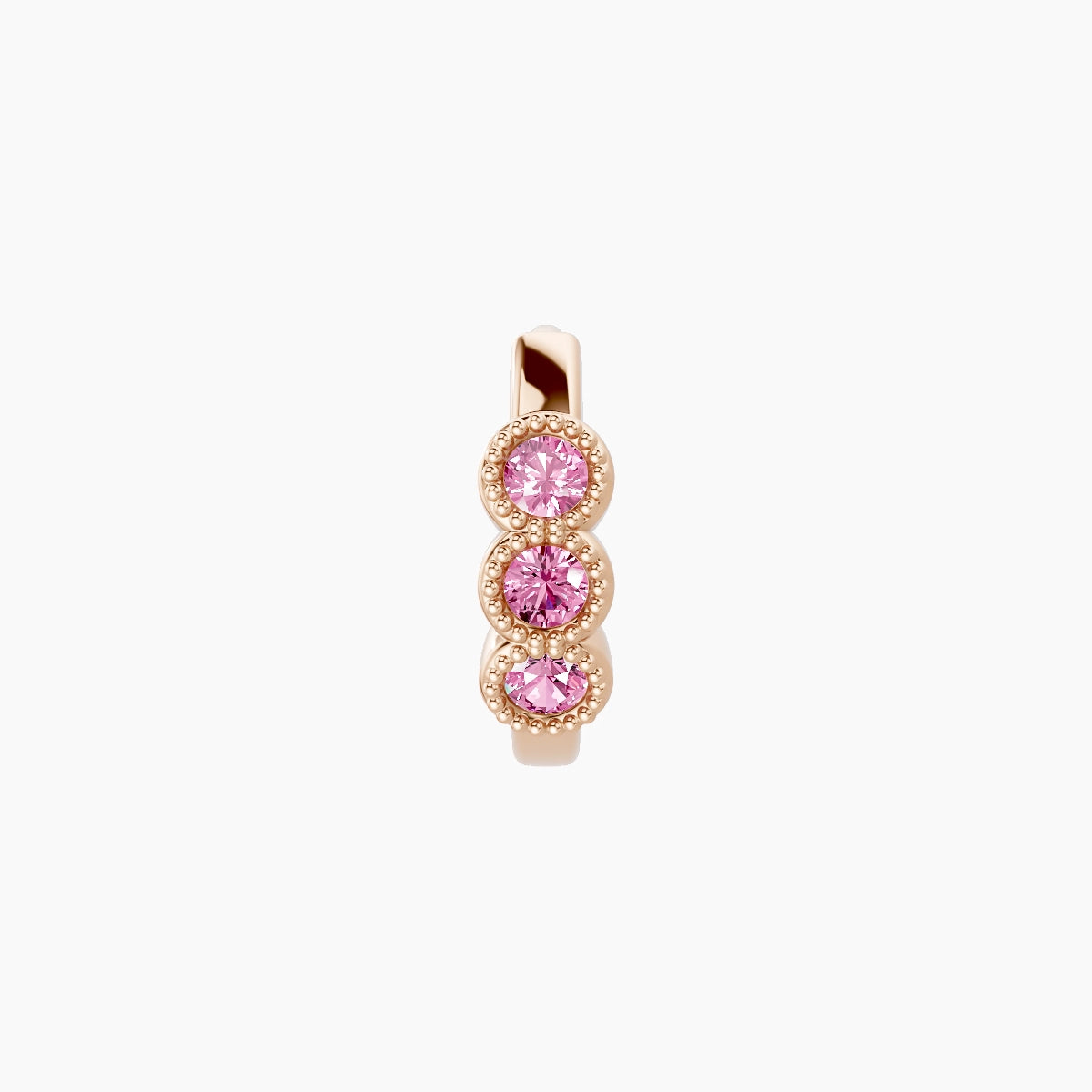Irene | 18k Rose Gold 6.5 mm Trilogy Pink Sapphire Hoop Piercing