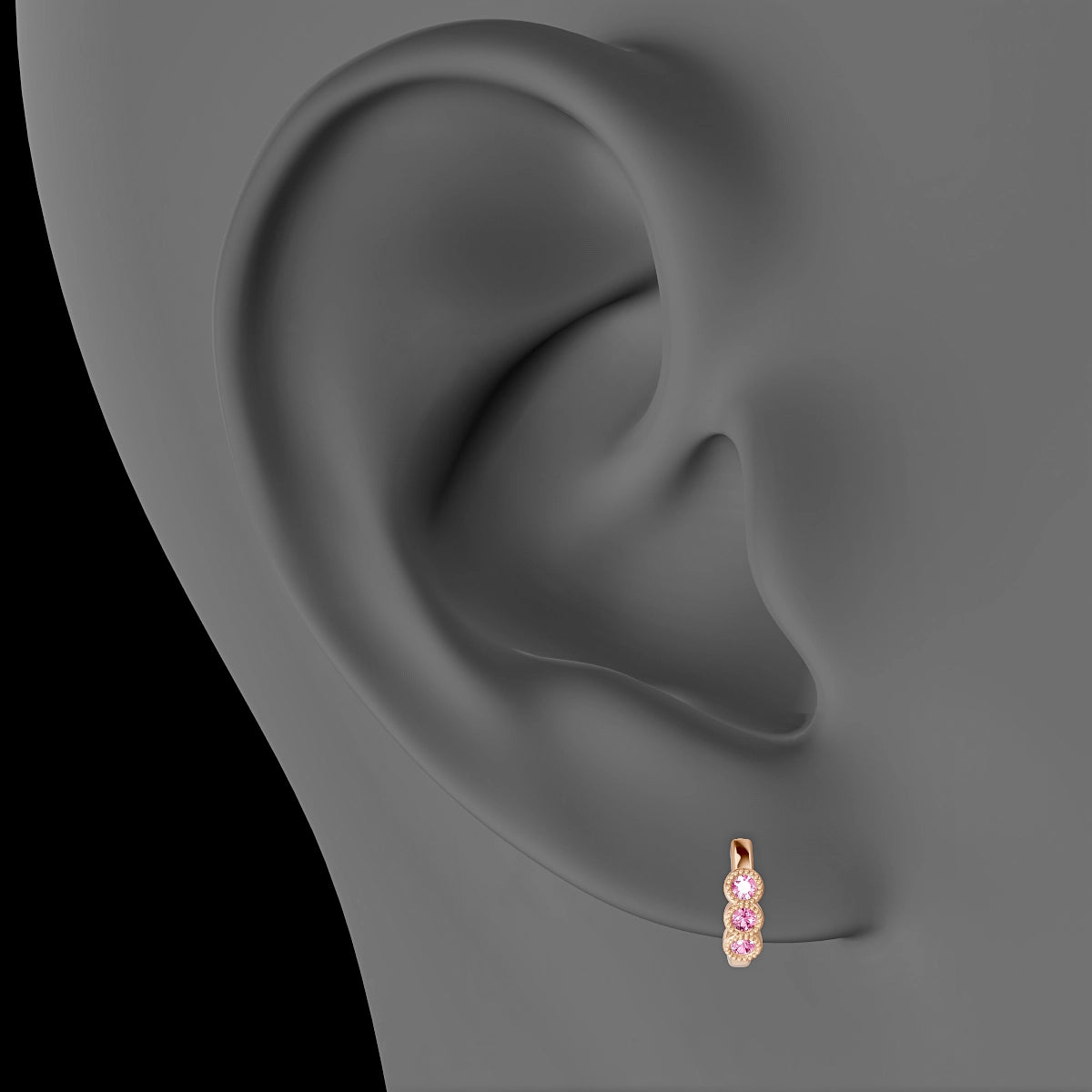 Irene | 18k Rose Gold 6.5 mm Trilogy Pink Sapphire Hoop Piercing