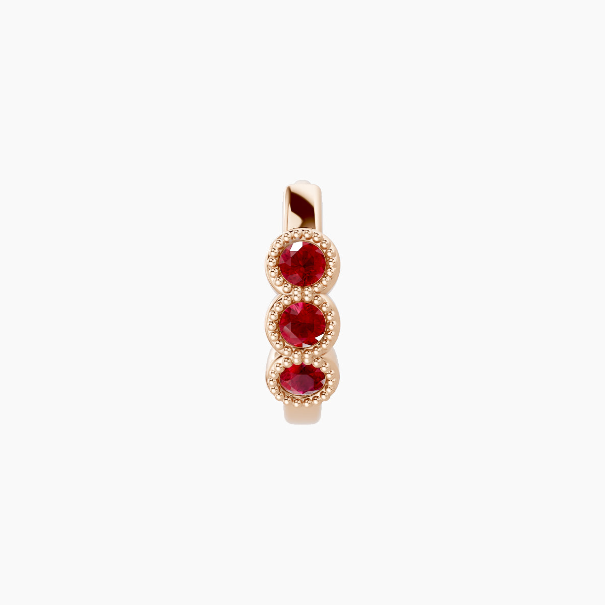 Irene | 18k Rose Gold 6.5 mm Trilogy Ruby Hoop Piercing