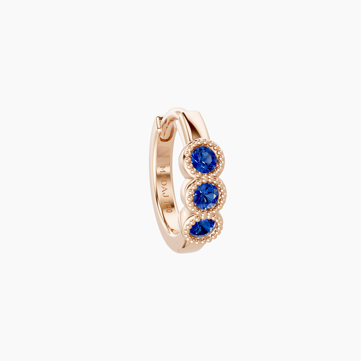 Irene | 18k Rose Gold 6.5 mm Trilogy Sapphire Hoop Piercing