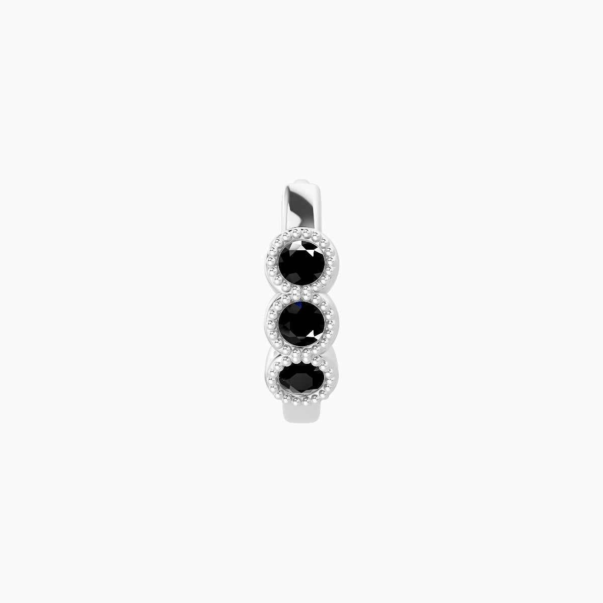 Irene | 18k White Gold 6.5 mm Trilogy Black Diamond Hoop Piercing