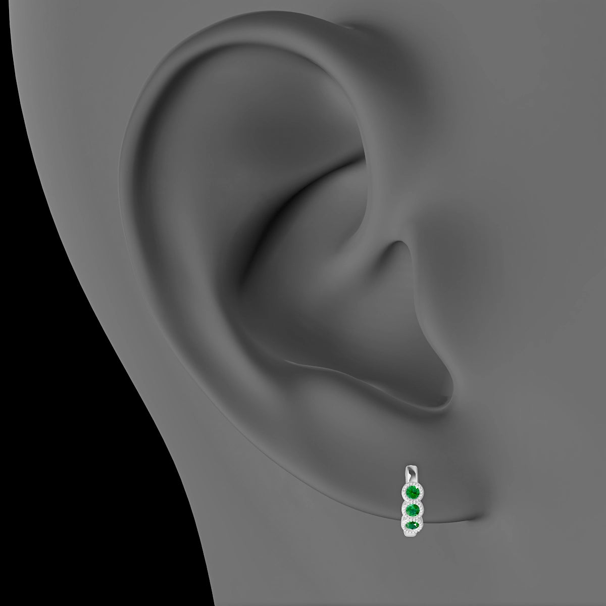 Irene | 18k White Gold 6.5 mm Trilogy Emerald Hoop Piercing