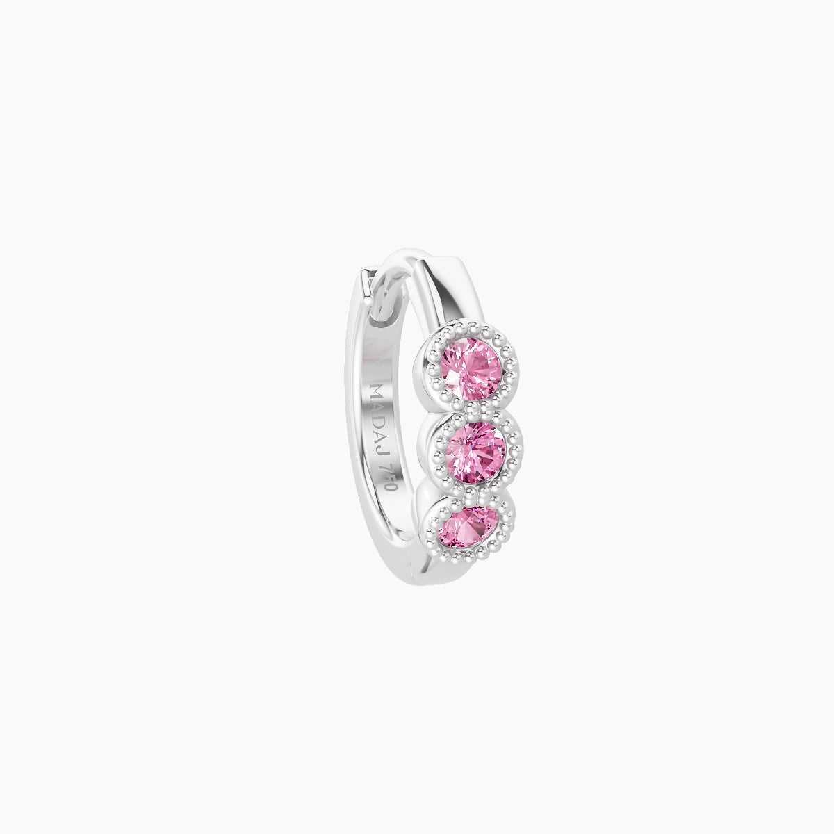 Irene | 18k White Gold 6.5 mm Trilogy Pink Sapphire Hoop Piercing