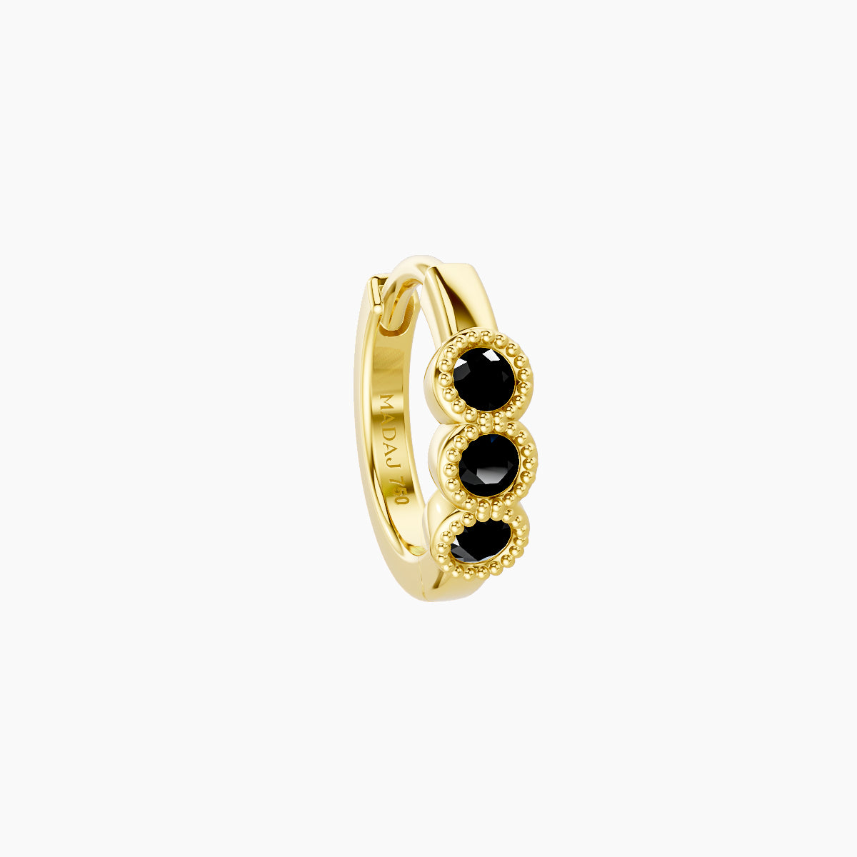 Irene | 18k Yellow Gold 6.5 mm Trilogy Black Diamond Hoop Piercing