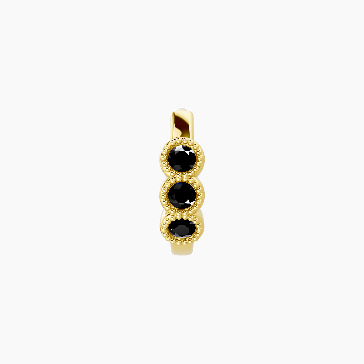 Irene | 18k Yellow Gold 6.5 mm Trilogy Black Diamond Hoop Piercing
