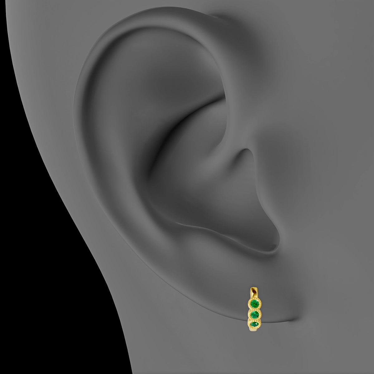 Irene | 18k Yellow Gold 6.5 mm Trilogy Emerald Hoop Piercing