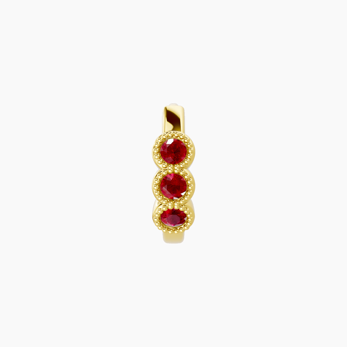 Irene | 18k Yellow Gold 6.5 mm Trilogy Ruby Hoop Piercing