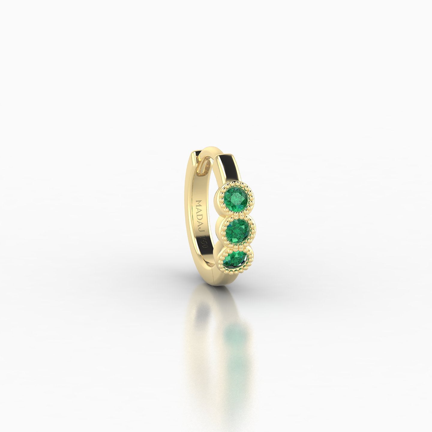 Irene | 18k Yellow Gold 6.5 mm Trilogy Emerald Hoop Piercing