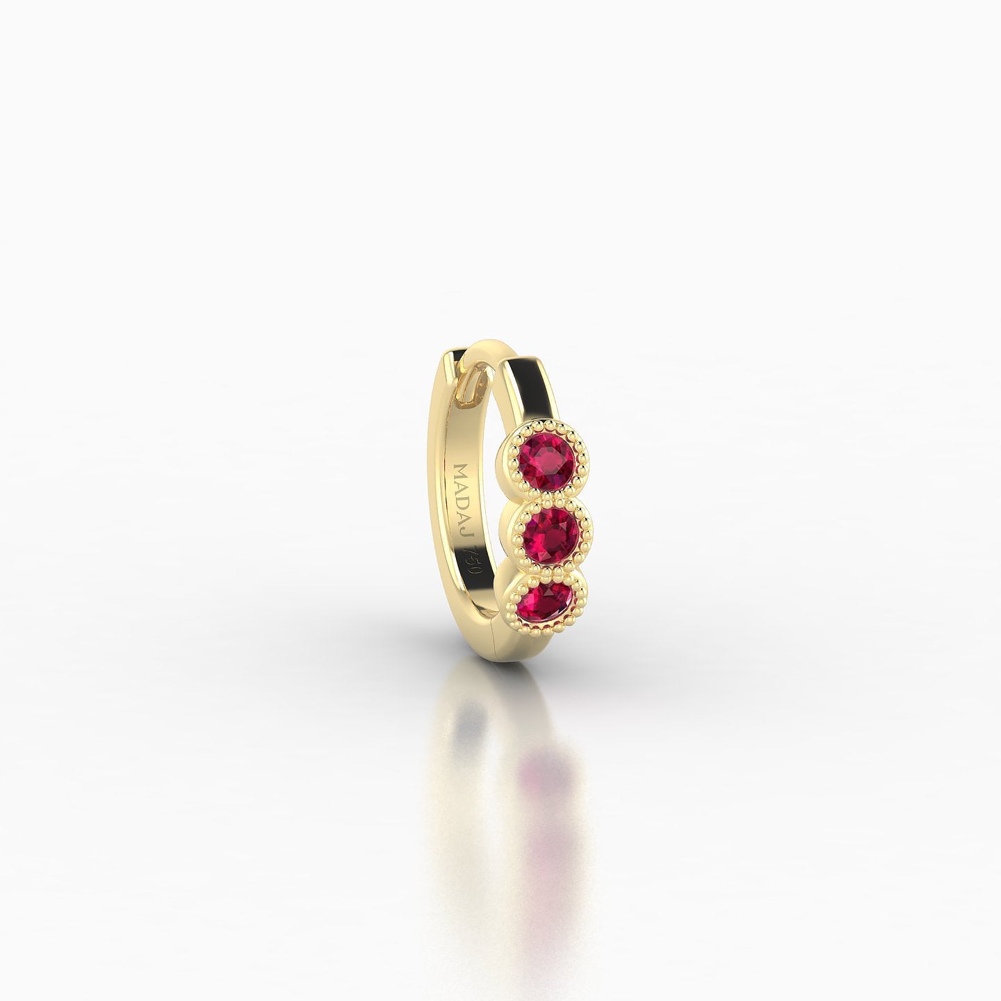 Irene | 18k Yellow Gold 6.5 mm Trilogy Ruby Hoop Piercing