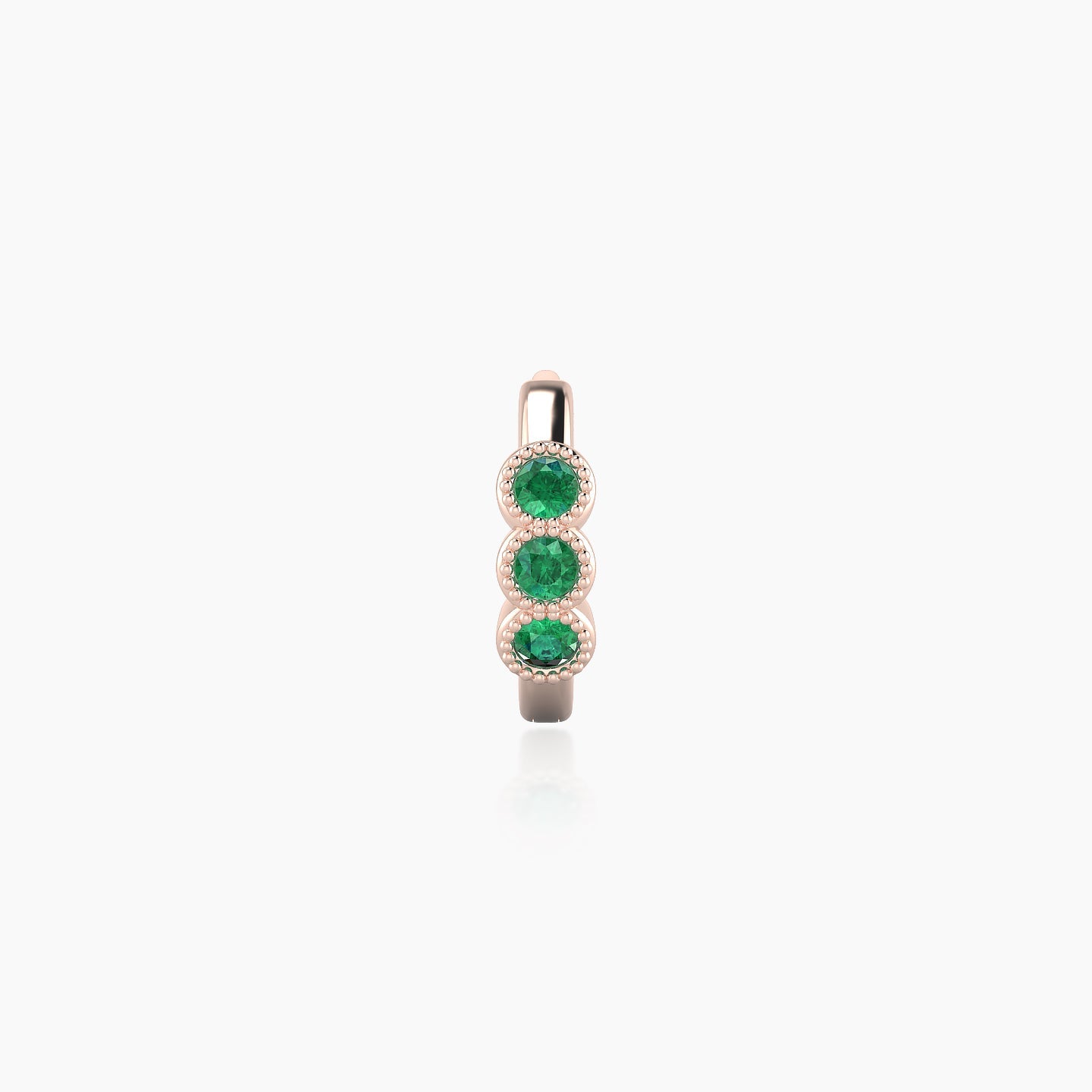 Irene | 18k Rose Gold 6.5 mm Trilogy Emerald Hoop Piercing