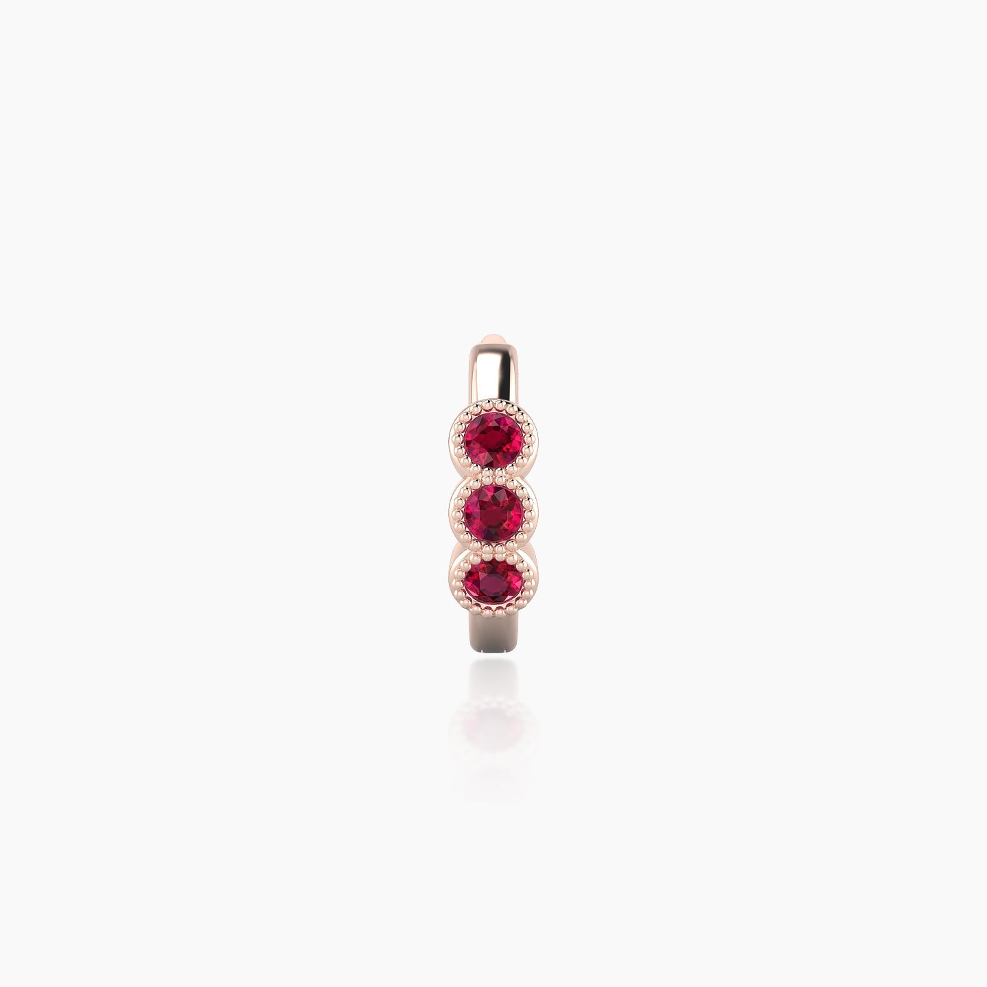 Irene | 18k Rose Gold 6.5 mm Trilogy Ruby Hoop Piercing