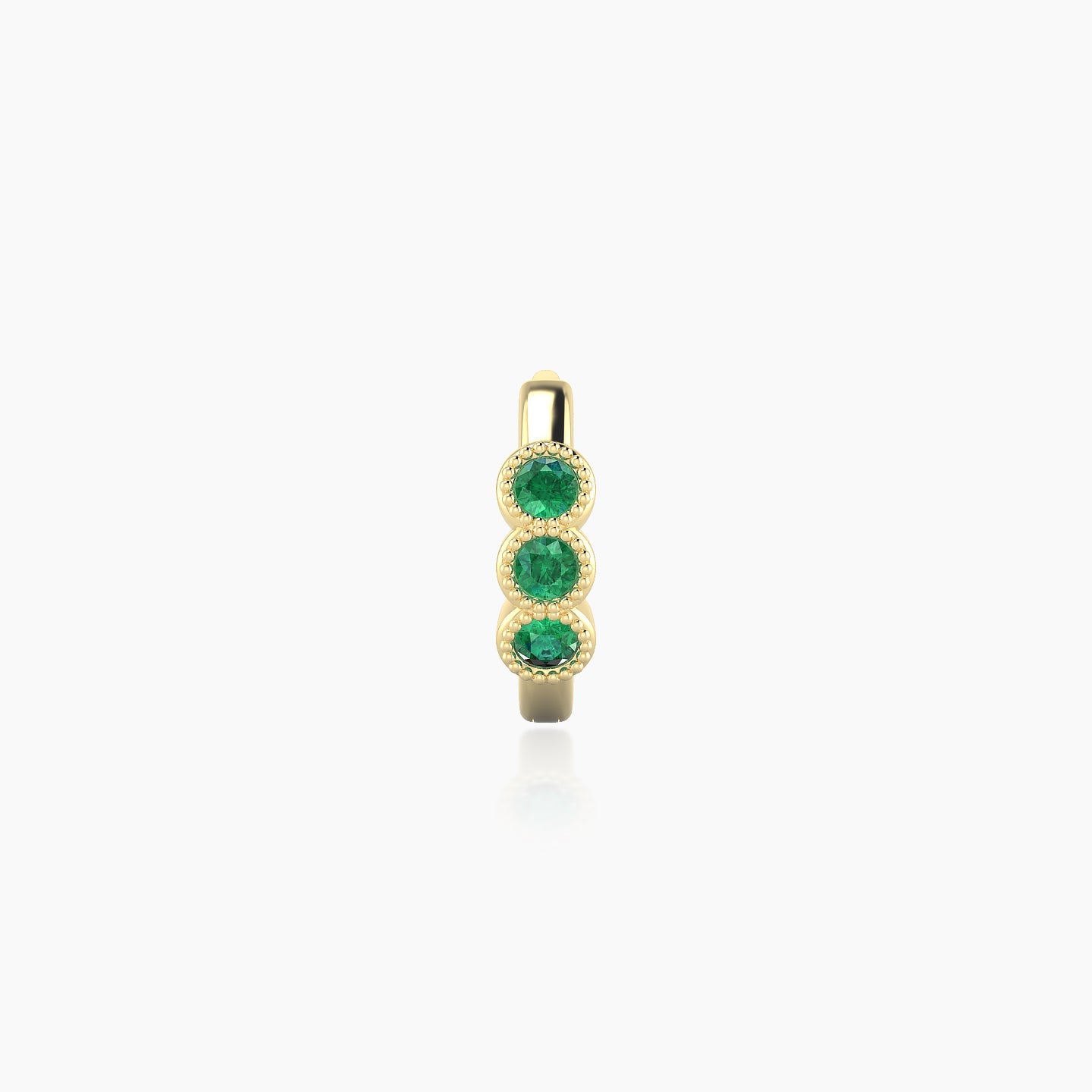 Irene | 18k Yellow Gold 6.5 mm Trilogy Emerald Hoop Piercing