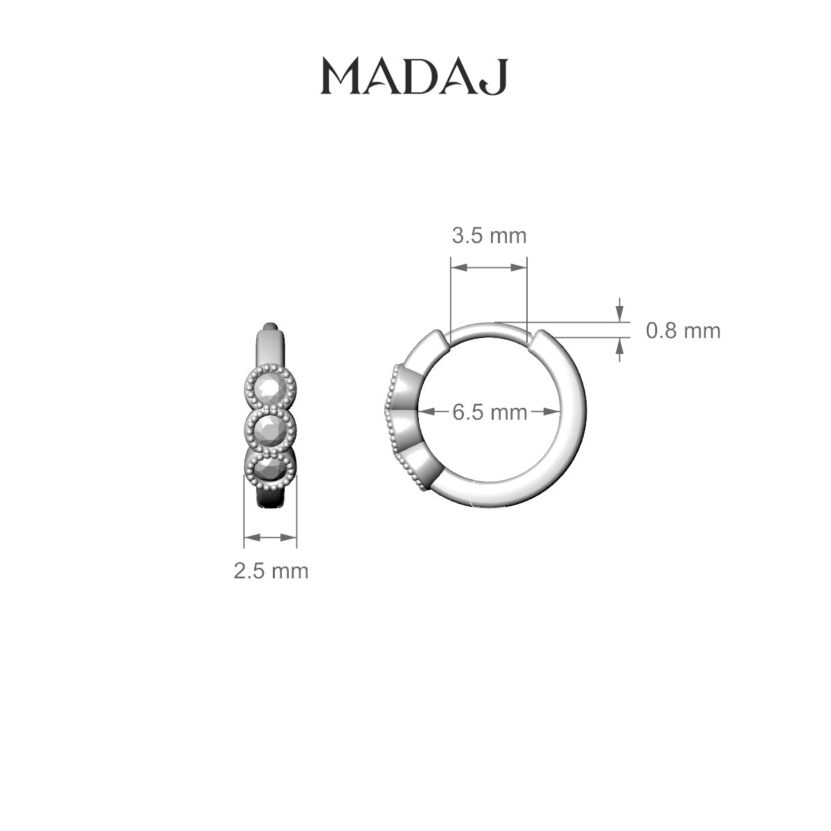 Irene | 18k White Gold 6.5 mm Trilogy Emerald Hoop Piercing