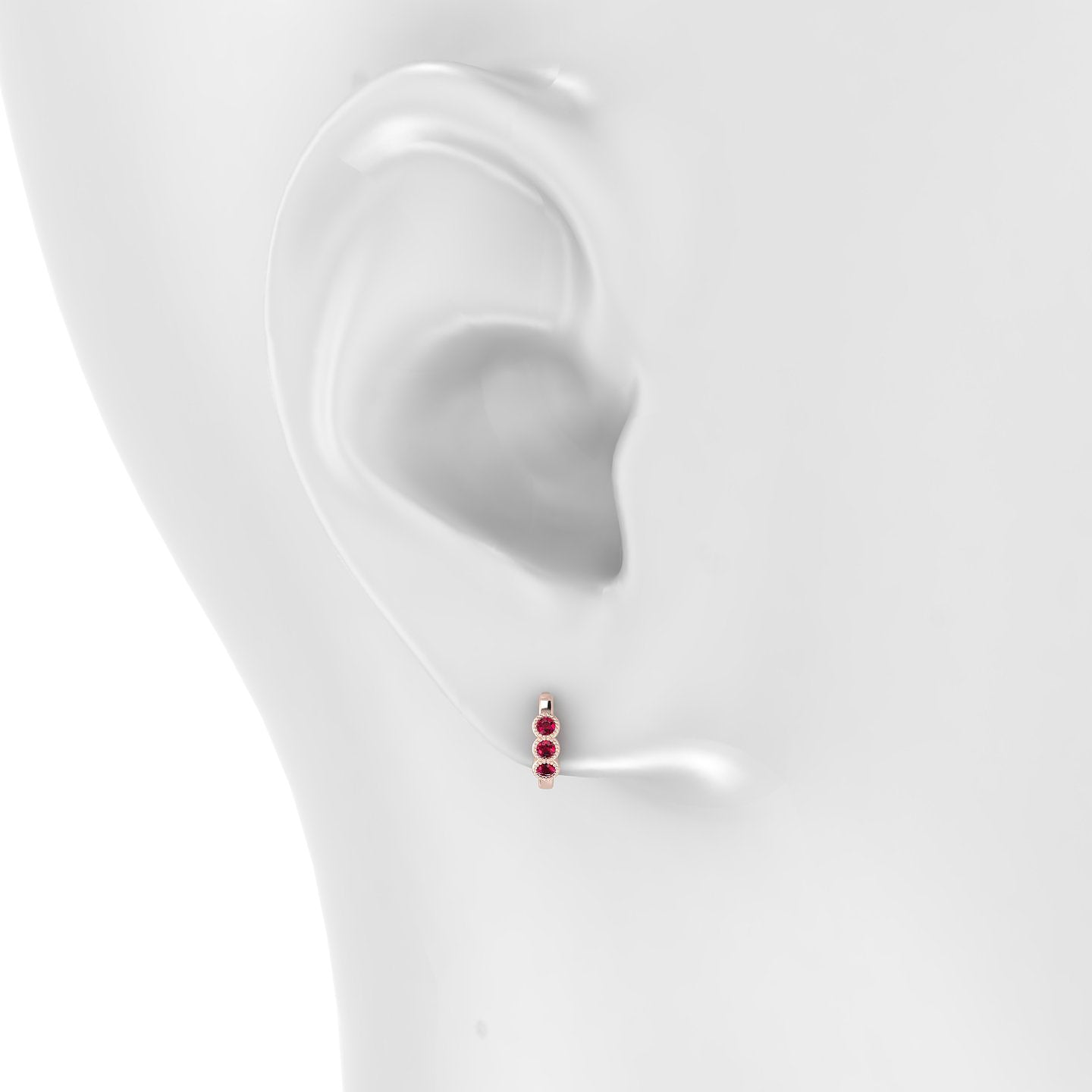 Irene | 18k Rose Gold 6.5 mm Trilogy Ruby Hoop Piercing