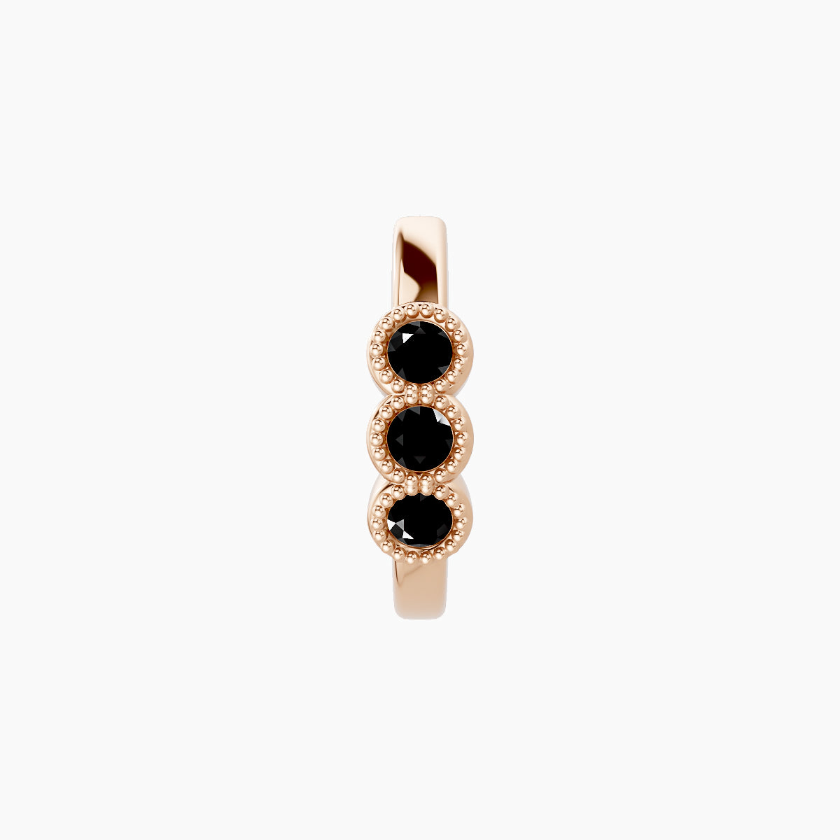 Irene | 18k Rose Gold 8 mm Trilogy Black Diamond Hoop Piercing