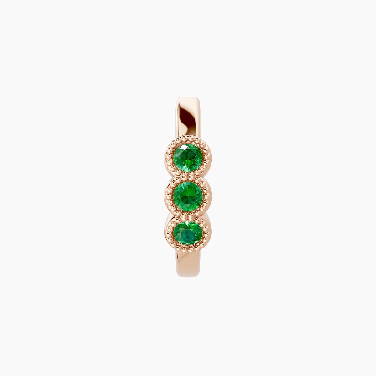 Irene | 18k Rose Gold 8 mm Trilogy Emerald Hoop Piercing