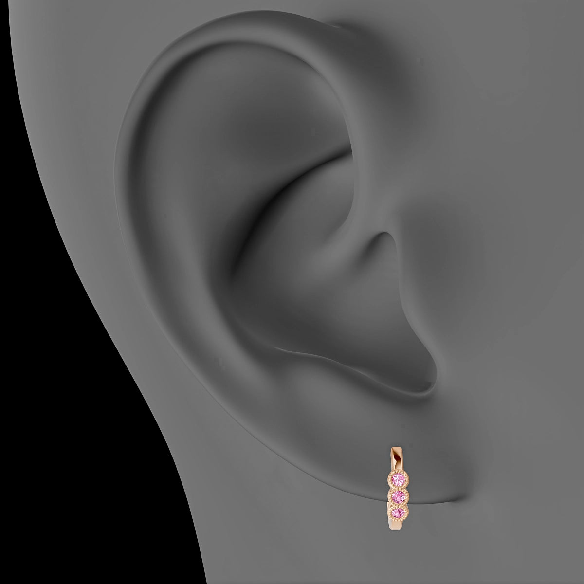 Irene | 18k Rose Gold 8 mm Trilogy Pink Sapphire Hoop Piercing