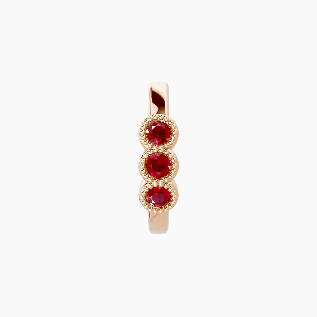 Irene | 18k Rose Gold 8 mm Trilogy Ruby Hoop Piercing