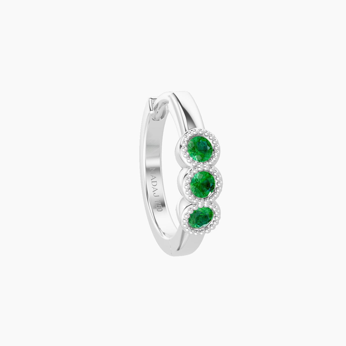 Irene | 18k White Gold 8 mm Trilogy Emerald Hoop Piercing