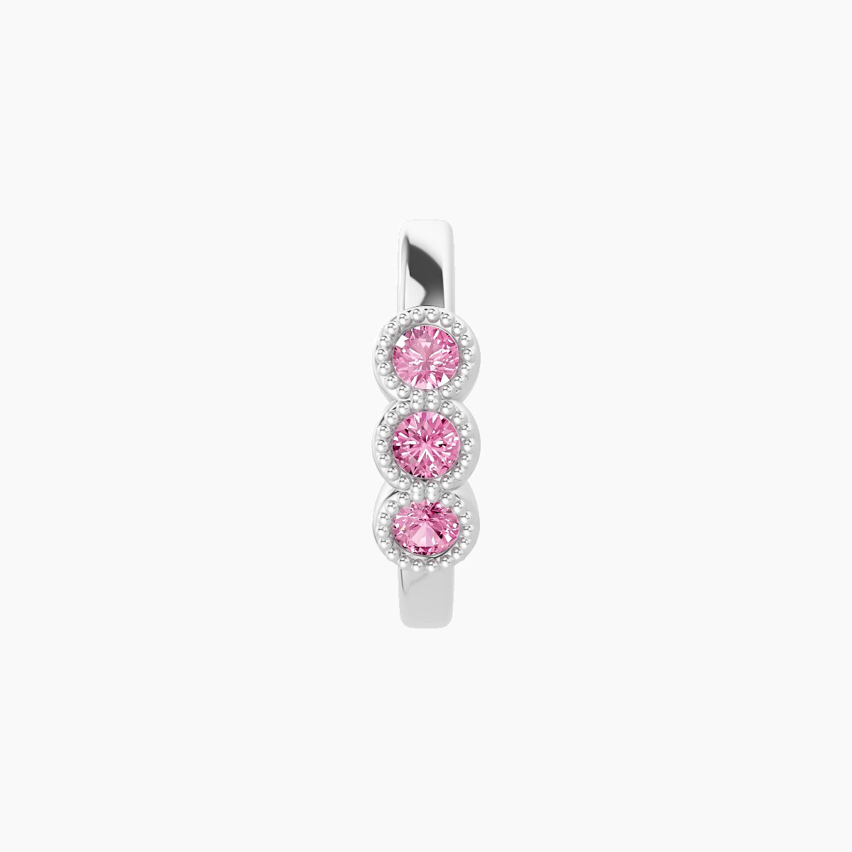 Irene | 18k White Gold 8 mm Trilogy Pink Sapphire Hoop Piercing