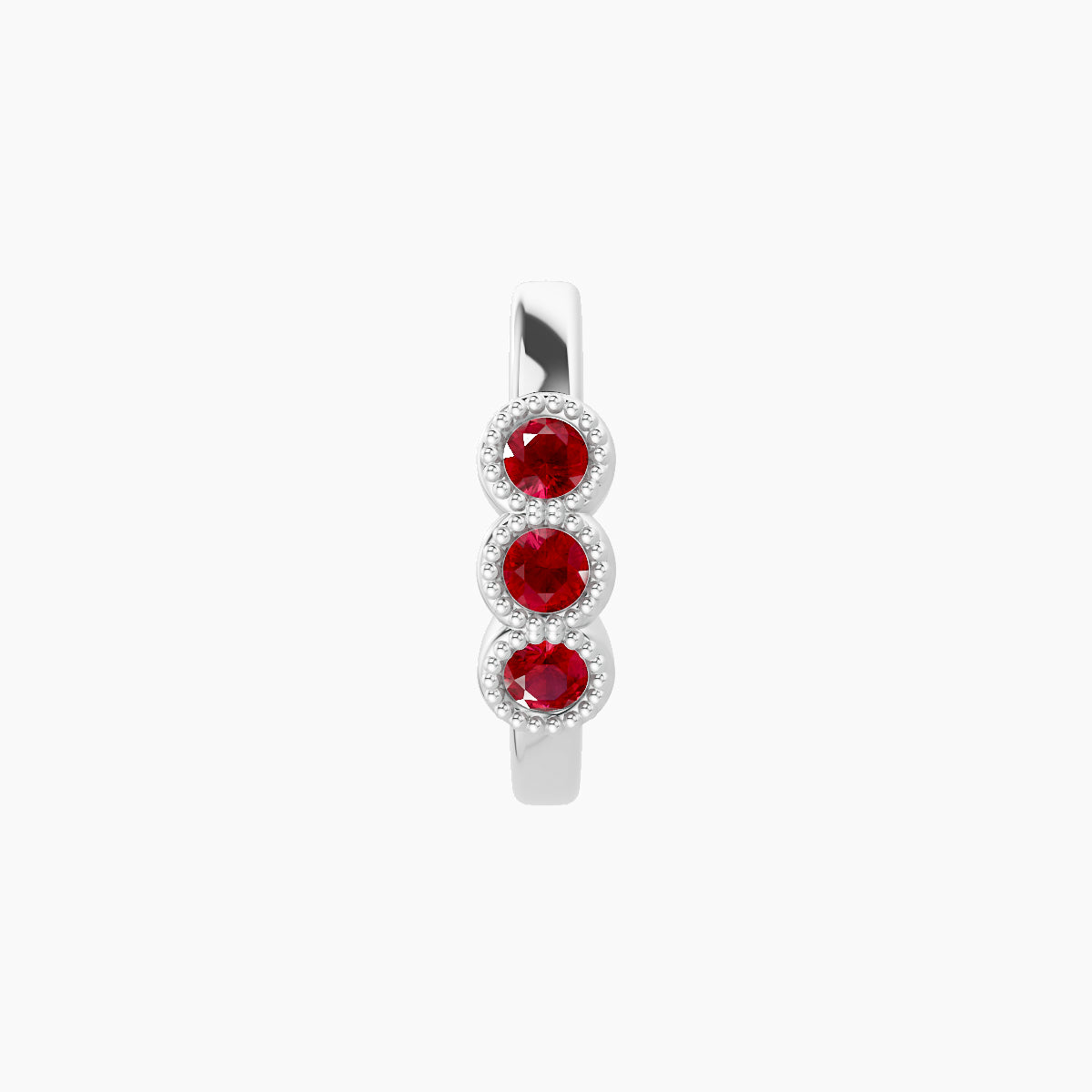 Irene | 18k White Gold 8 mm Trilogy Ruby Hoop Piercing