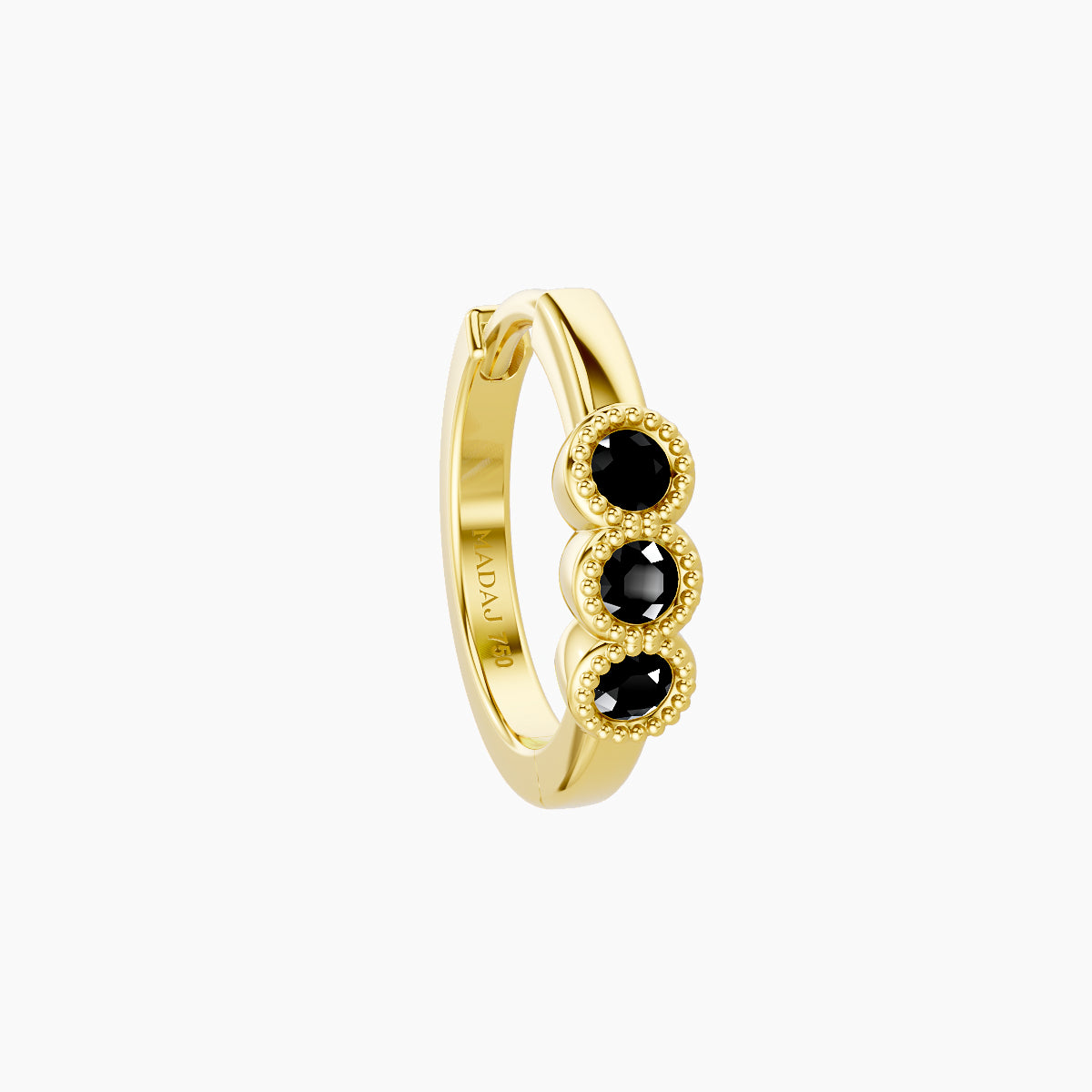 Irene | 18k Yellow Gold 8 mm Trilogy Black Diamond Hoop Piercing