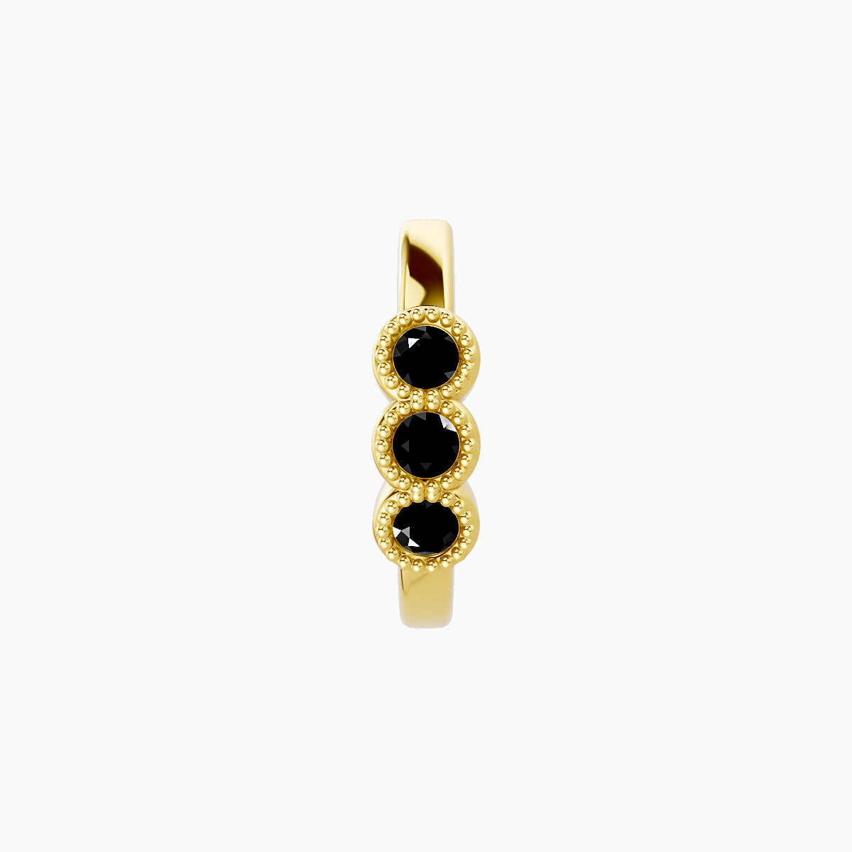 Irene | 18k Yellow Gold 8 mm Trilogy Black Diamond Hoop Piercing