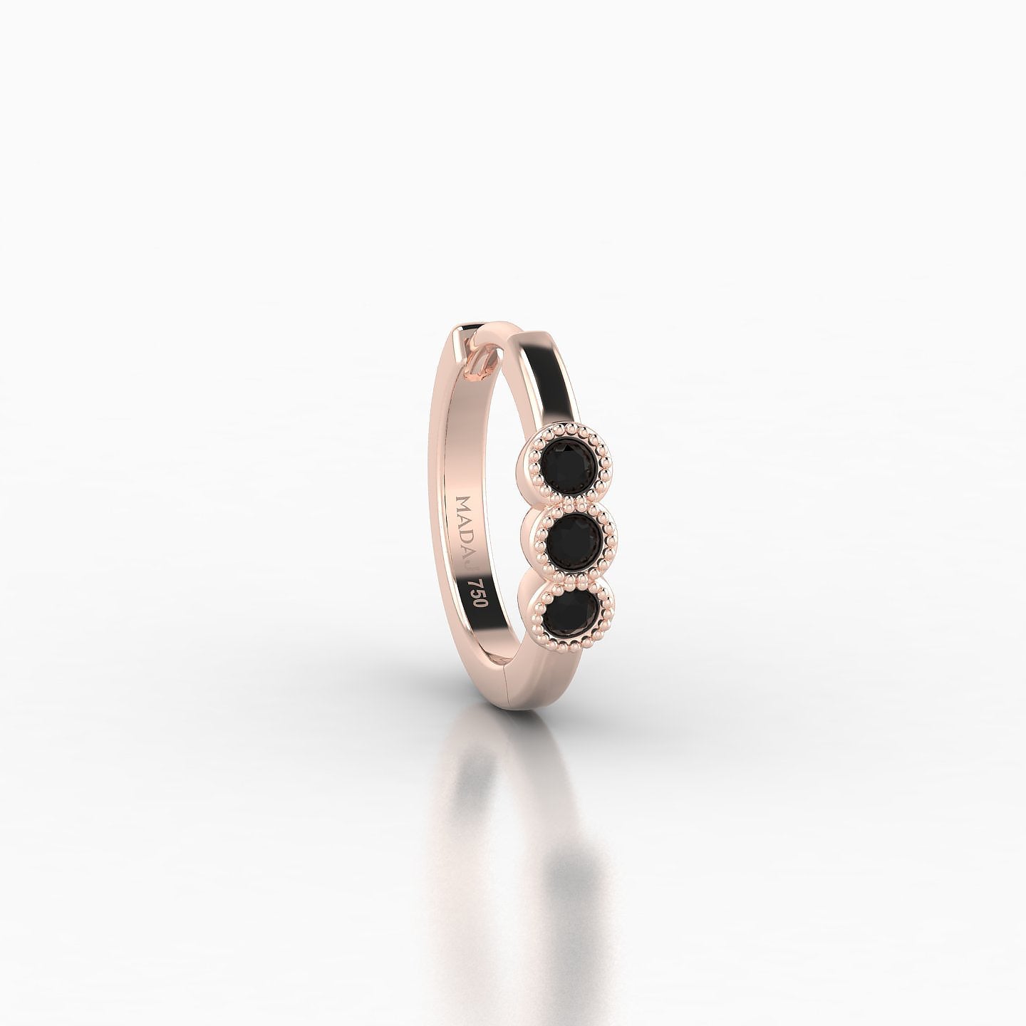 Irene | 18k Rose Gold 8 mm Trilogy Black Diamond Hoop Piercing