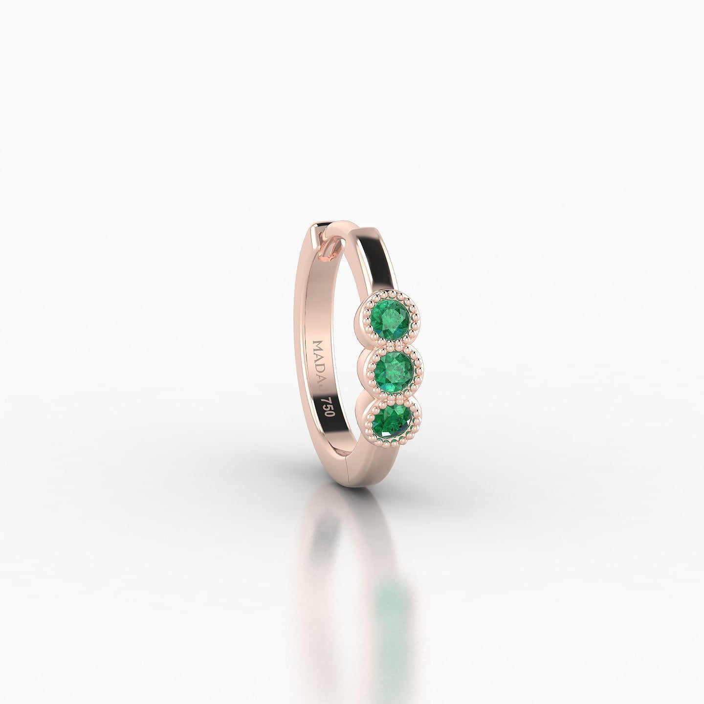 Irene | 18k Rose Gold 8 mm Trilogy Emerald Hoop Piercing