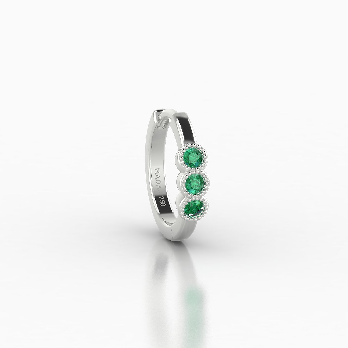 Irene | 18k White Gold 8 mm Trilogy Emerald Hoop Piercing