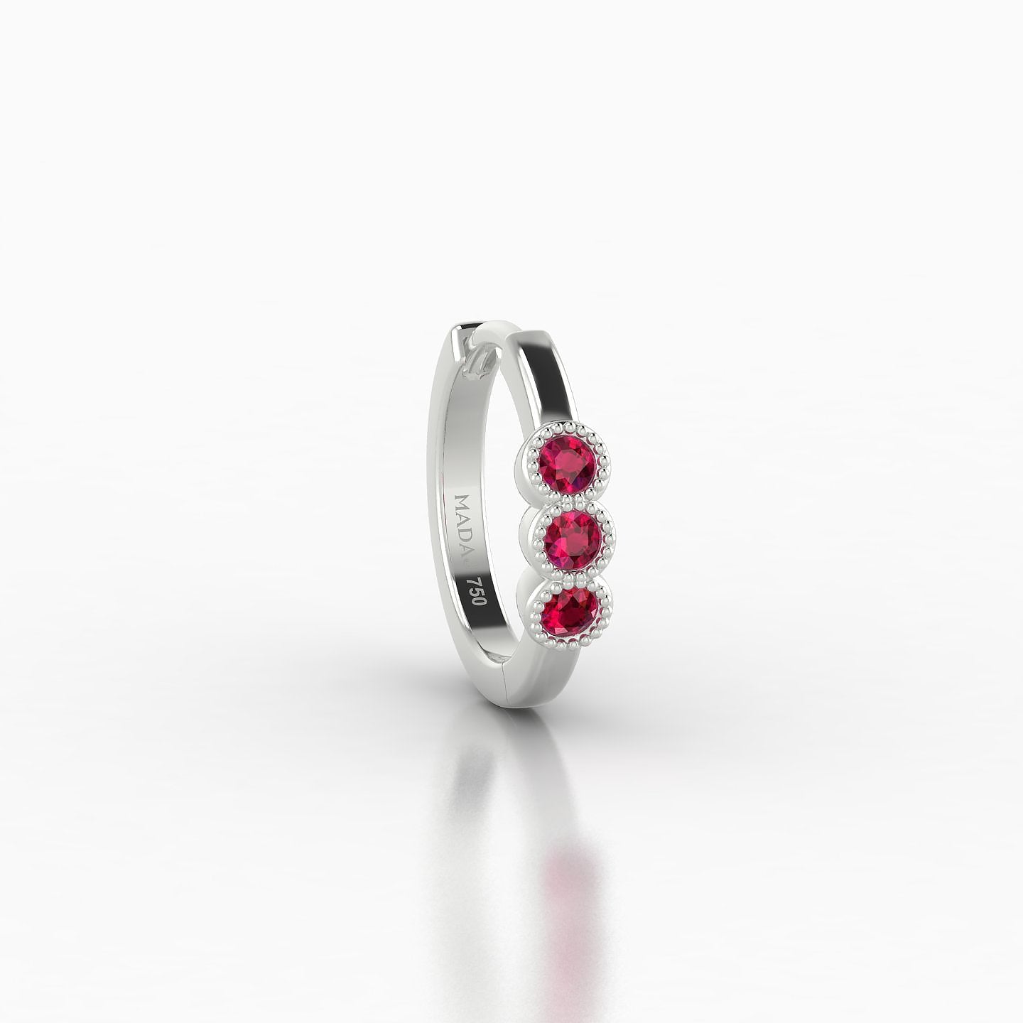 Irene | 18k White Gold 8 mm Trilogy Ruby Hoop Piercing