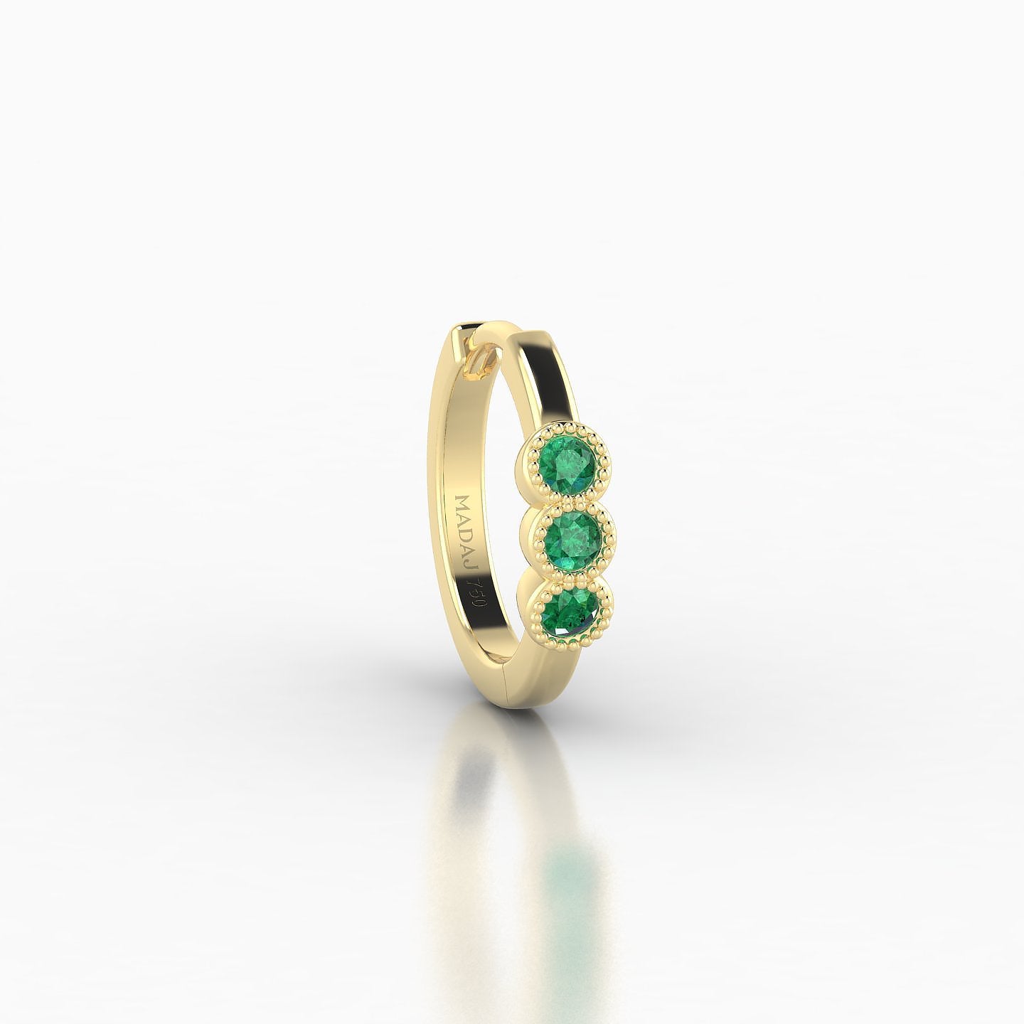 Irene | 18k Yellow Gold 8 mm Trilogy Emerald Hoop Piercing