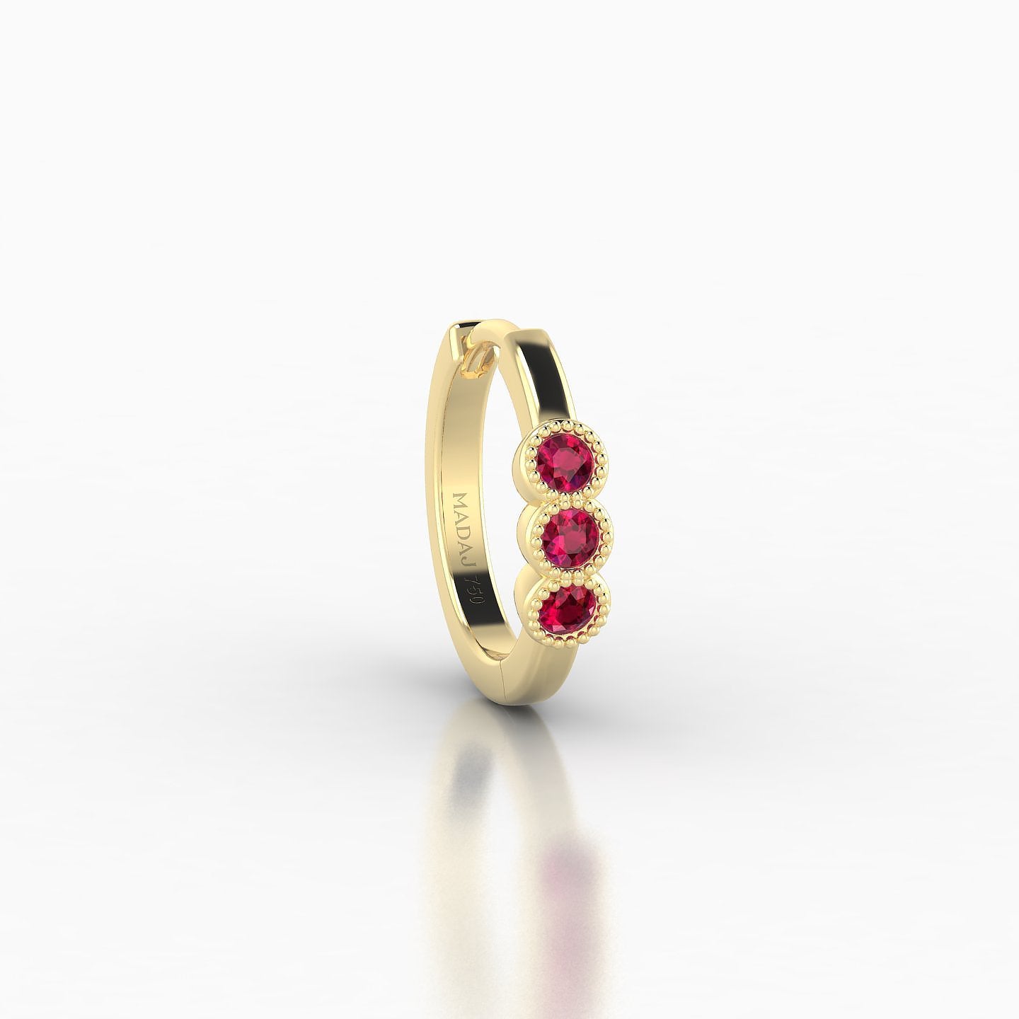 Irene | 18k Yellow Gold 8 mm Trilogy Ruby Hoop Piercing