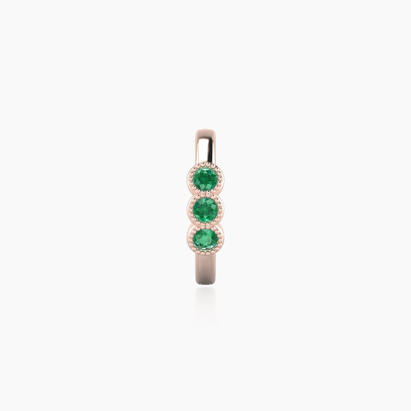 Irene | 18k Rose Gold 8 mm Trilogy Emerald Hoop Piercing