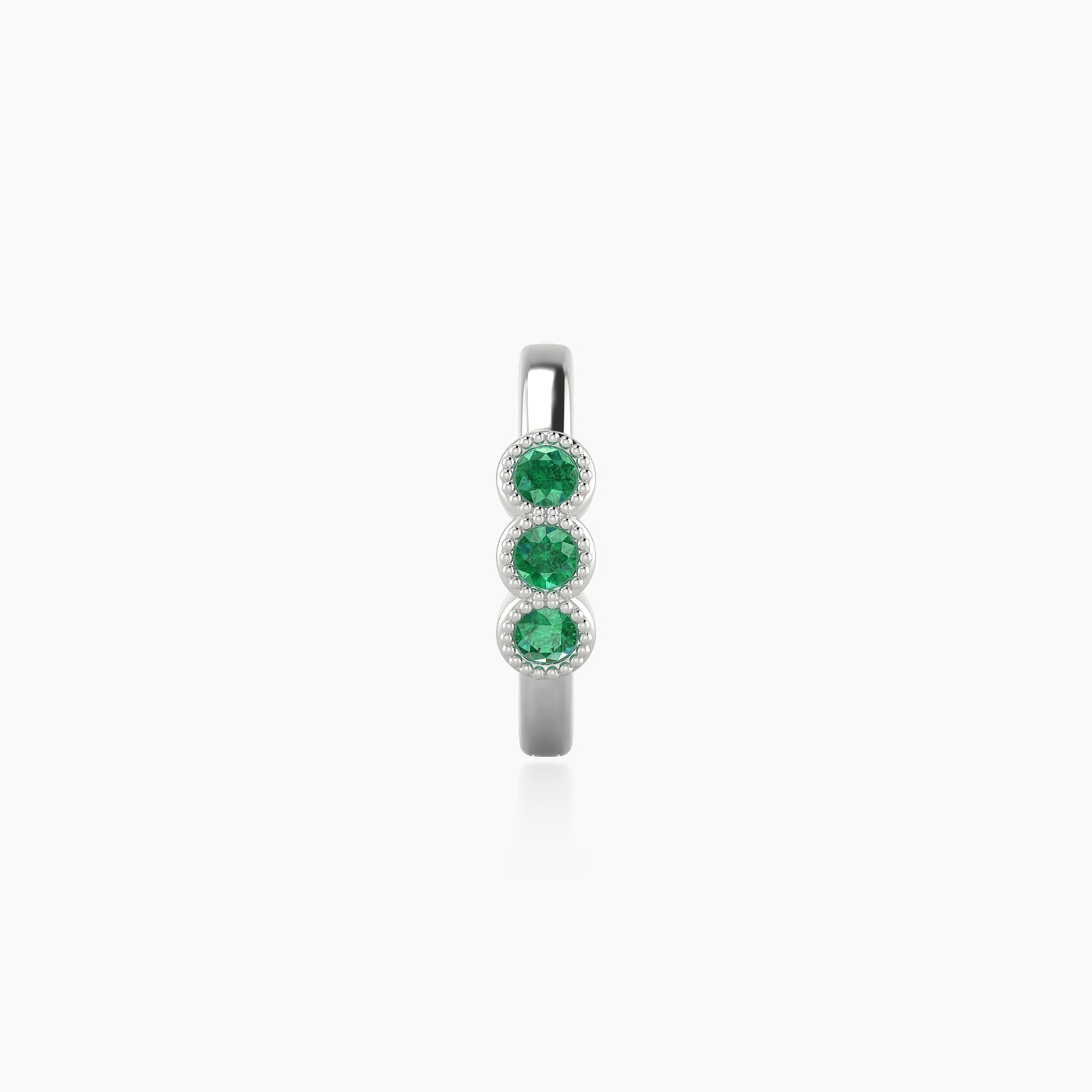 Irene | 18k White Gold 8 mm Trilogy Emerald Hoop Piercing