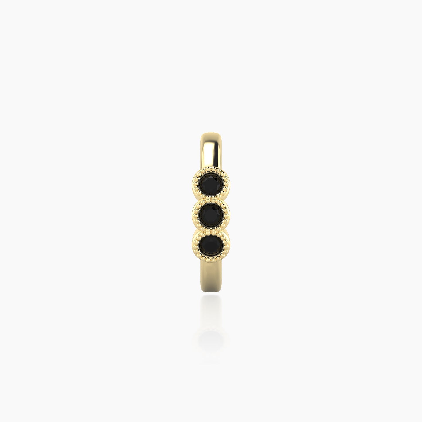 Irene | 18k Yellow Gold 8 mm Trilogy Black Diamond Hoop Piercing