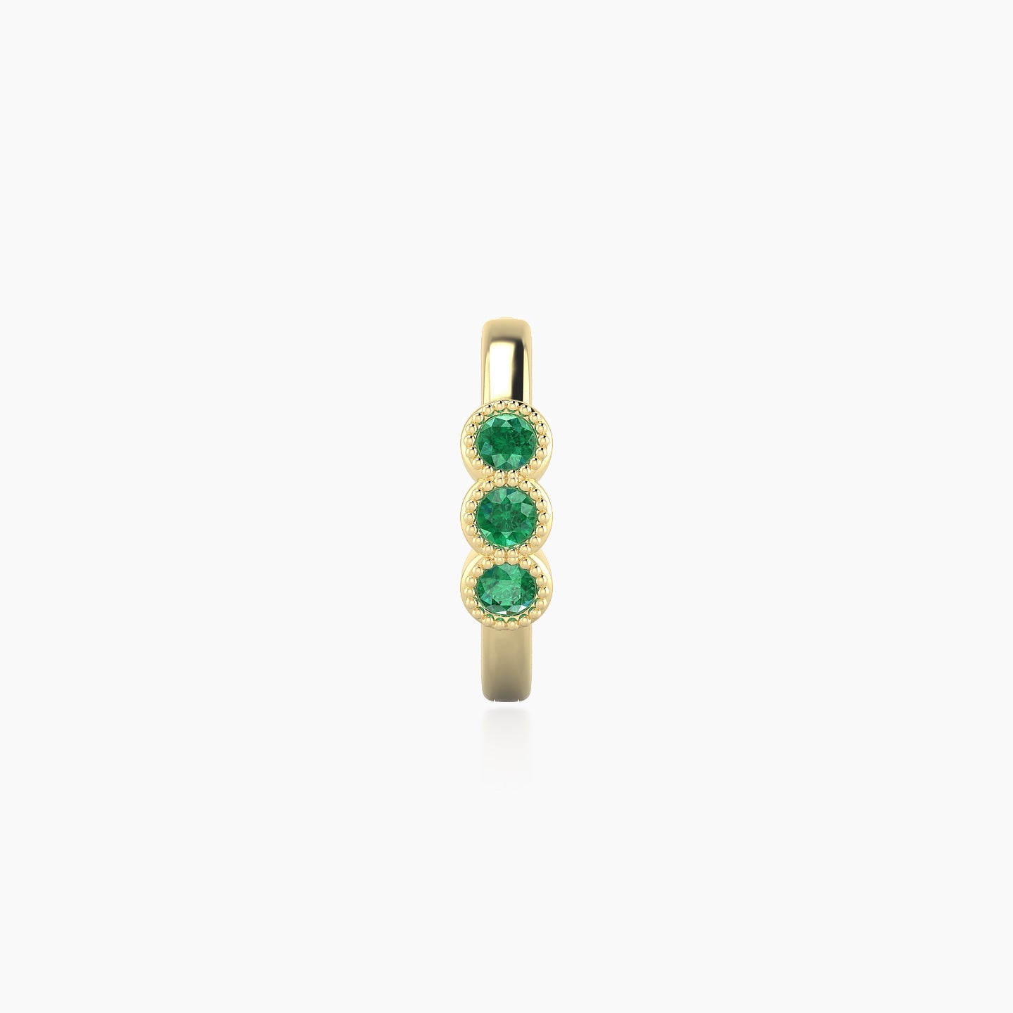 Irene | 18k Yellow Gold 8 mm Trilogy Emerald Hoop Piercing