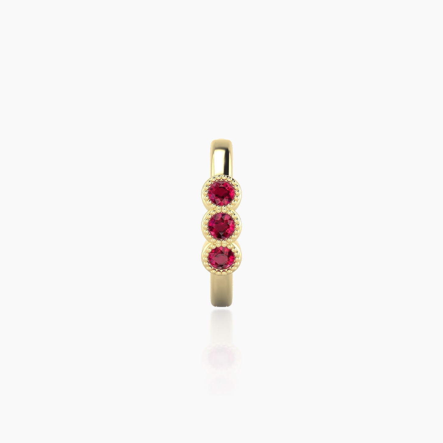 Irene | 18k Yellow Gold 8 mm Trilogy Ruby Hoop Piercing