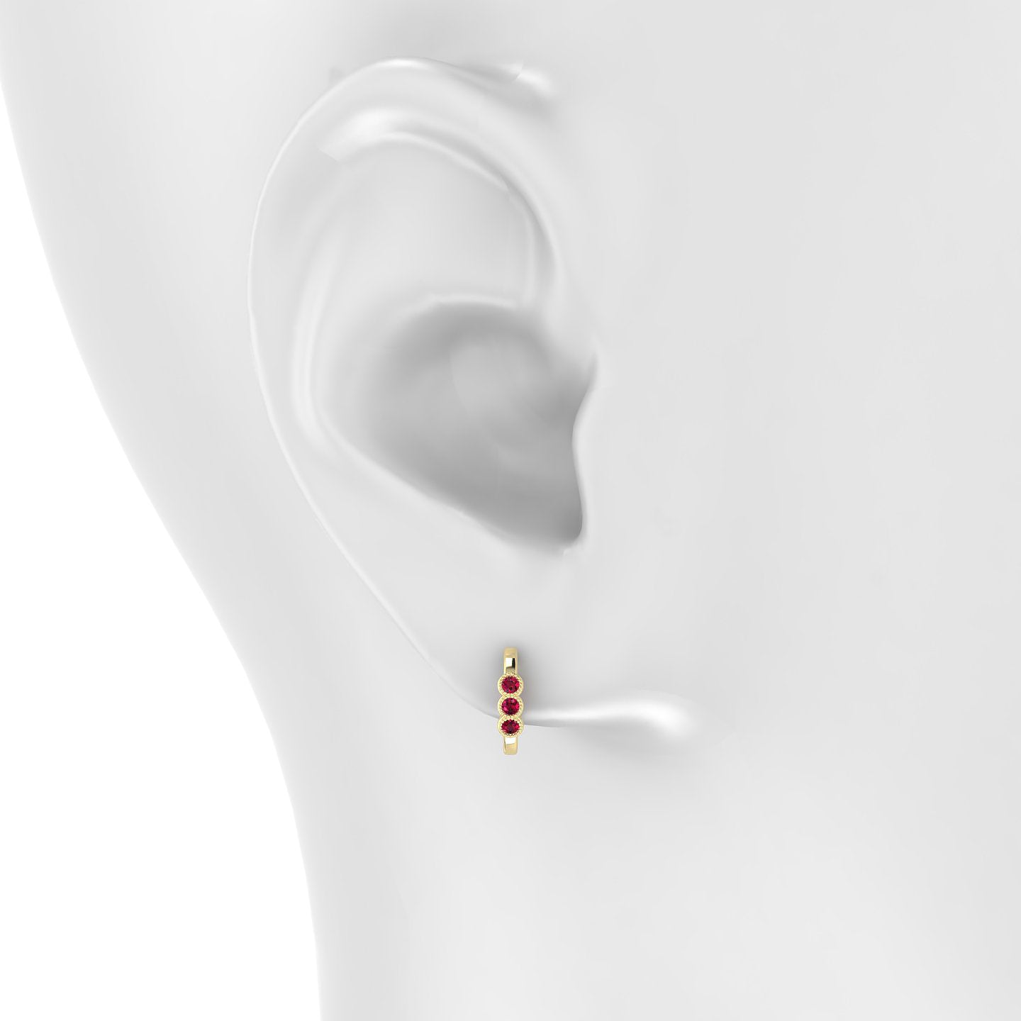 Irene | 18k Yellow Gold 8 mm Trilogy Ruby Hoop Piercing