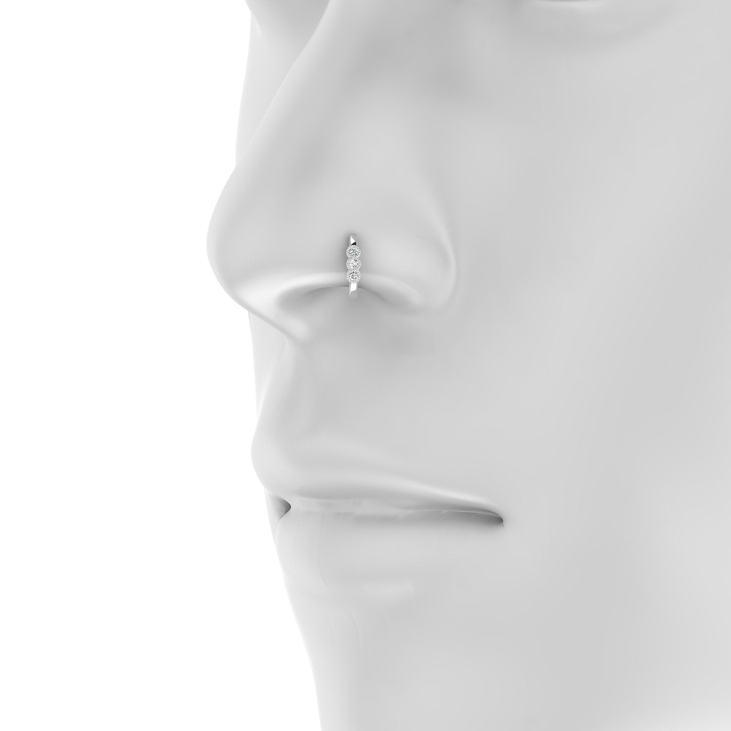 Irene | 18k White Gold 8 mm Trilogy Diamond Nose Ring Piercing